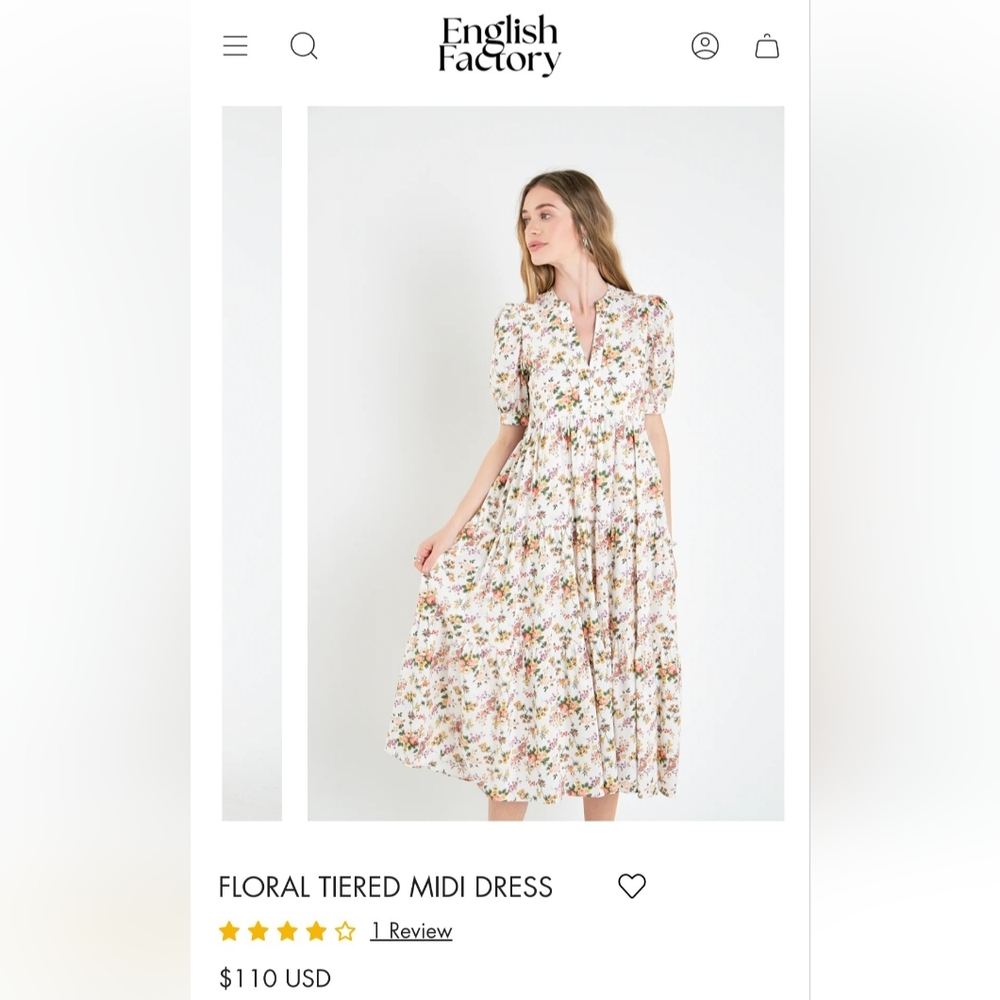 English Factory Women's 100%Cotton Tiered Dress Floral Boho Lined V-Neck 2X NWT